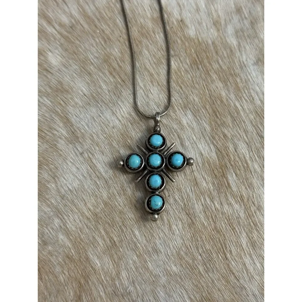 Native American Sterling Silver Turquoise Red Coral Reversible Cross Pendant 925